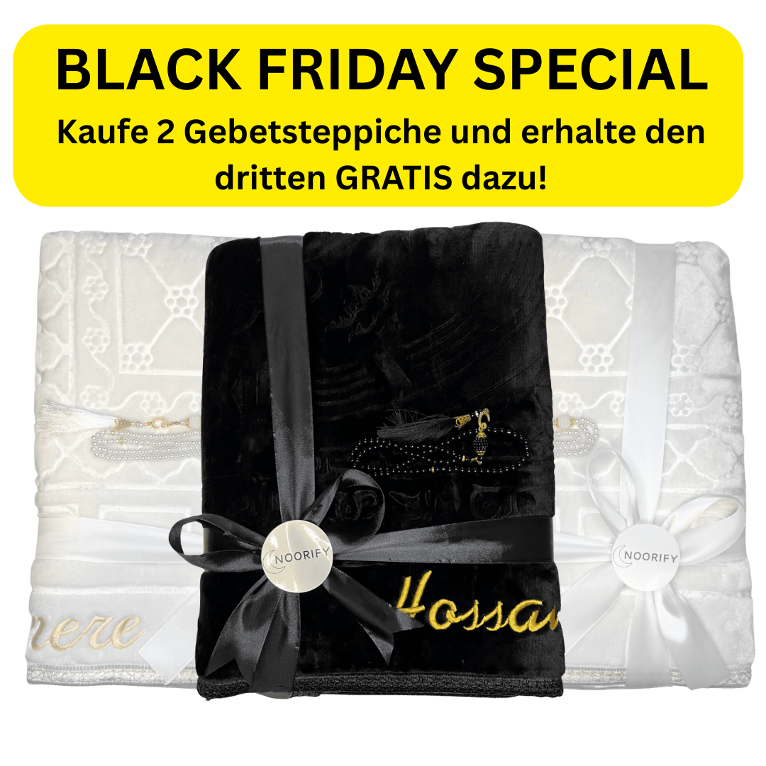 BLACK FRIDAY SPECIAL | 2+1 Gebetsteppich mit Namen – Hol dir den 3. GRATIS!